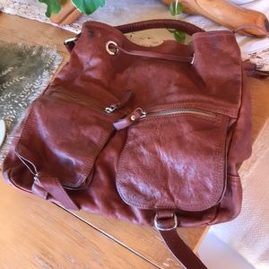 Tano leather bag , cognac , rugged , boho .